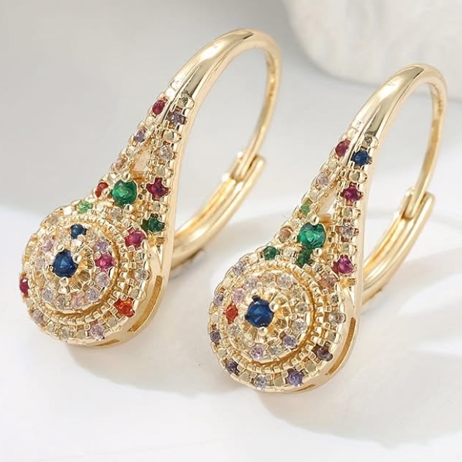 Anthropologie Gold Hoop Earrings With Multicolor Gem Accents 42$